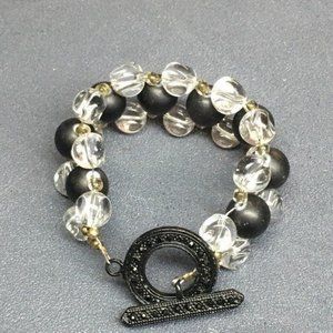 Black Toggle Closure Bracelet As Is Clear Gold Seed Bead Retro BoHo